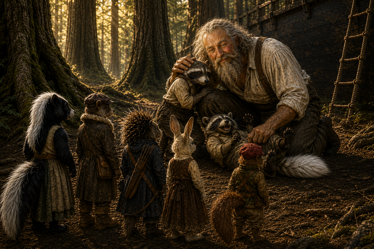 Captain Horatio with the Mingles in a warm woodland setting