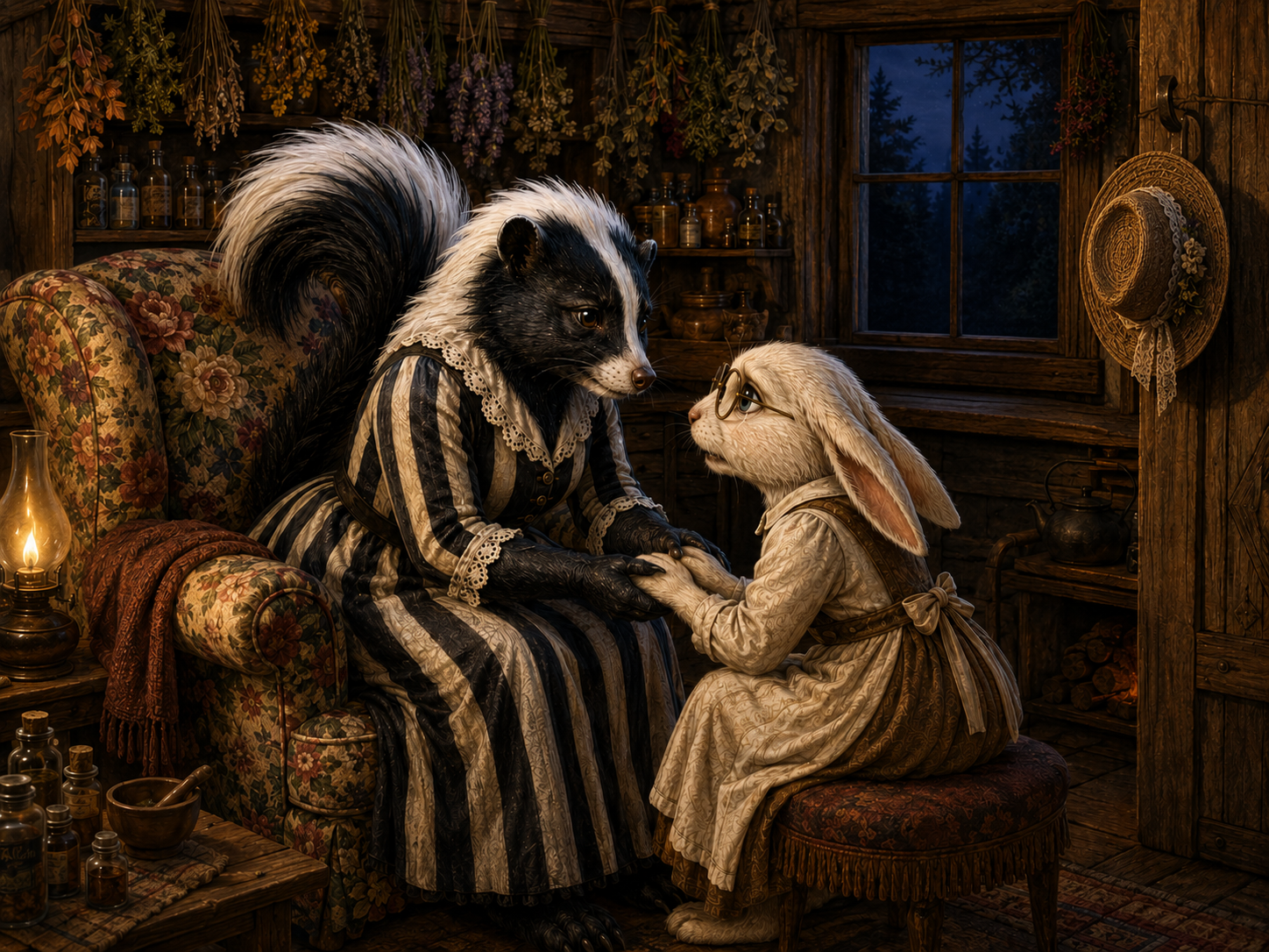 Pippin asking Smudge for advice in Smudge's cottage
